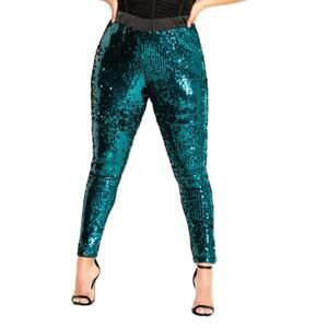 City Chic pants Sequin Party pull on green size XS 14